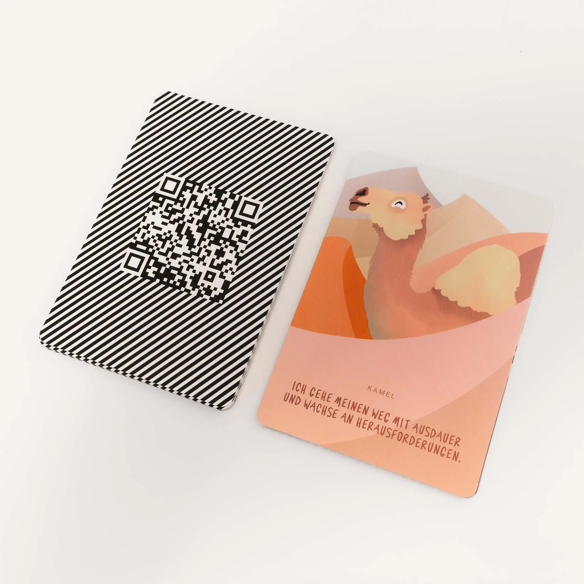 monjogh Krafttierkarten – Kamel mit Affirmation und Kartenrückseite mit QR-Cod