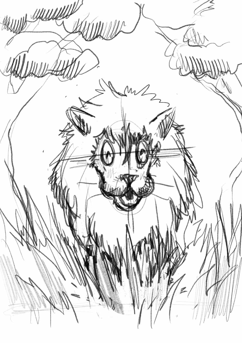 Skizze eines Löwen zu monjogh Krafttierkarten
